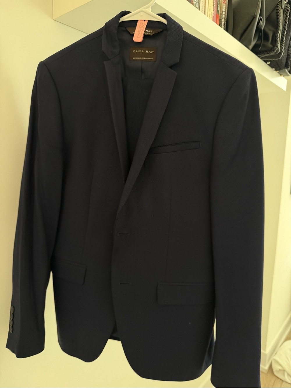 Zara Men's Dark Navy Textured Blazer and Pants